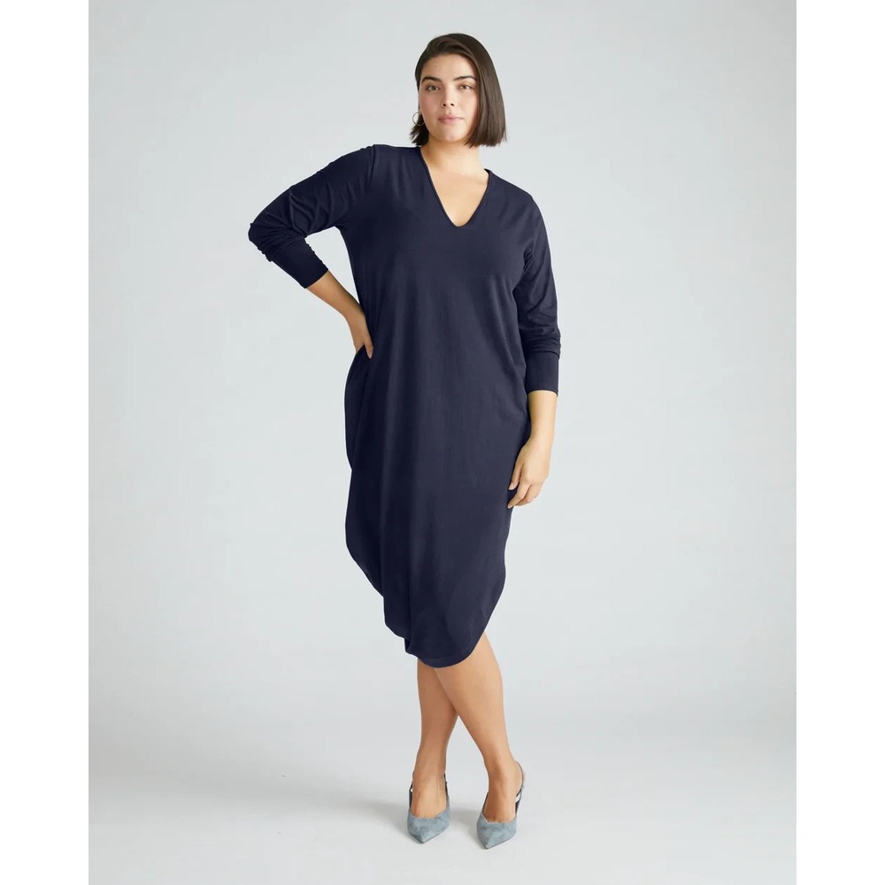 Universal Standard Iconic Geneva Dress Womens Sz 2XL Navy V-Neck Long Sleeve NWT